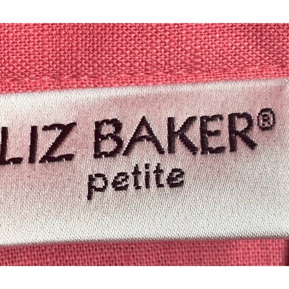 Liz Baker Blouse Size Large Shirt Women Petite Pink 3/4 Sleeve Button Up Pocket - Picture 5 of 12